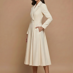 Women's Elegant A-Line Midi Dress | Chic Notched Lapel Deep V-Neck Cocktail Dress 1