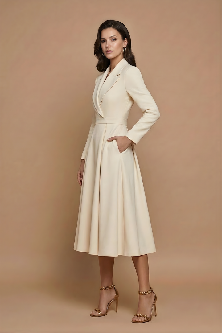 Women's Elegant A-Line Midi Dress | Chic Notched Lapel Deep V-Neck Cocktail Dress 1