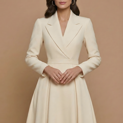 Women's Elegant A-Line Midi Dress | Chic Notched Lapel Deep V-Neck Cocktail Dress 2