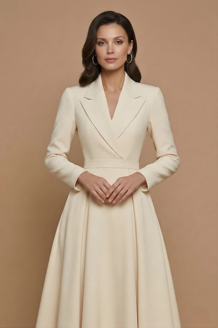 Women's Elegant A-Line Midi Dress | Chic Notched Lapel Deep V-Neck Cocktail Dress 2