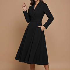 Women's Elegant A-Line Midi Dress | Chic Notched Lapel Deep V-Neck Cocktail Dress 4