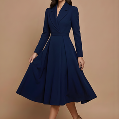 Women's Elegant A-Line Midi Dress | Chic Notched Lapel Deep V-Neck Cocktail Dress 5