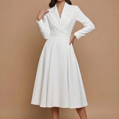 Women's Elegant A-Line Midi Dress | Chic Notched Lapel Deep V-Neck Cocktail Dress 6