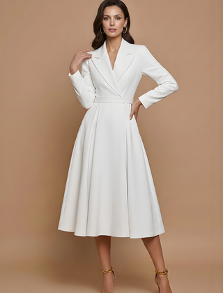 Women's Elegant A-Line Midi Dress | Chic Notched Lapel Deep V-Neck Cocktail Dress 6