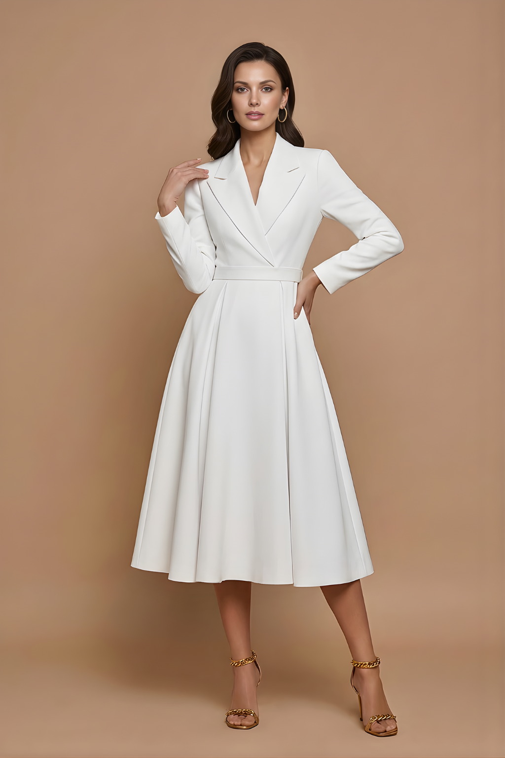 Women's Elegant A-Line Midi Dress | Chic Notched Lapel Deep V-Neck Cocktail Dress 6