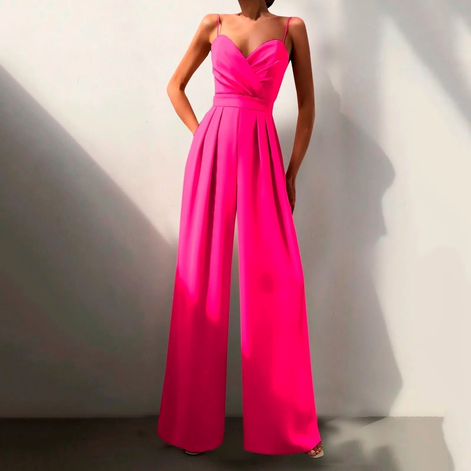 Women's Elegant Black Spaghetti Strap Jumpsuit | Sweetheart Neck Wide Leg Design 1