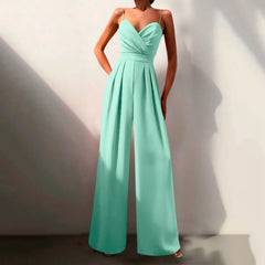 Women's Elegant Black Spaghetti Strap Jumpsuit | Sweetheart Neck Wide Leg Design 2