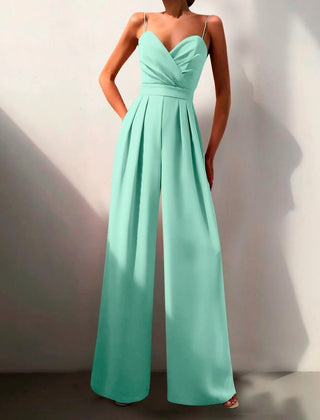 Women's Elegant Black Spaghetti Strap Jumpsuit | Sweetheart Neck Wide Leg Design 2
