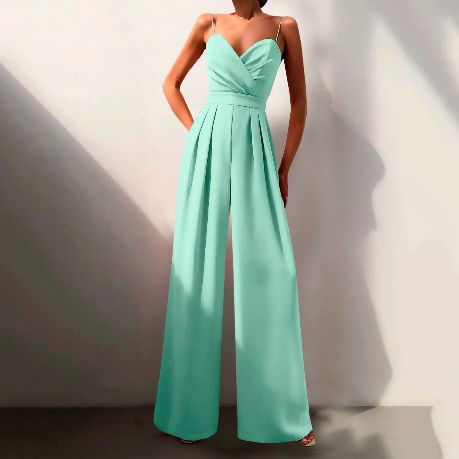 Women's Elegant Black Spaghetti Strap Jumpsuit | Sweetheart Neck Wide Leg Design 2