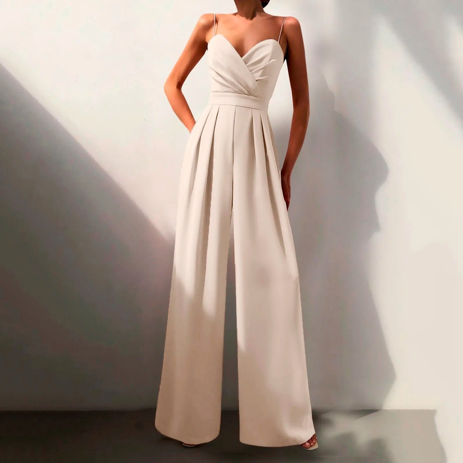 Women's Elegant Black Spaghetti Strap Jumpsuit | Sweetheart Neck Wide Leg Design 4