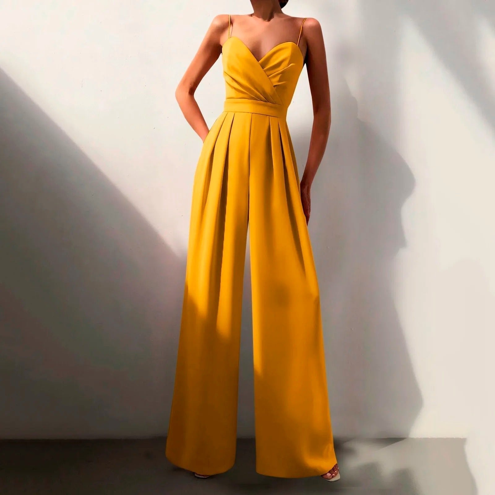 Women's Elegant Black Spaghetti Strap Jumpsuit | Sweetheart Neck Wide Leg Design 5