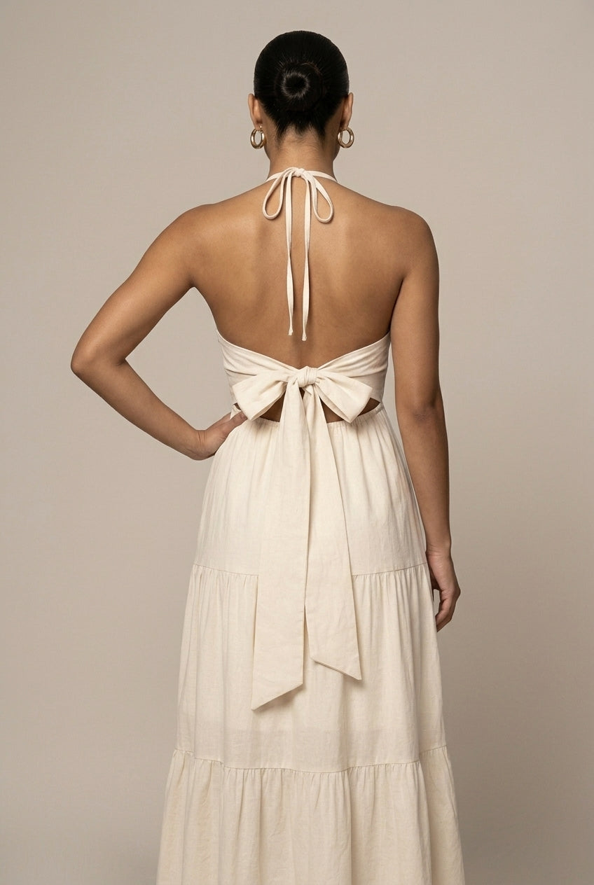 Women's Elegant Chiffon Maxi Dress | Flowing Halter Neck Summer Gown 1