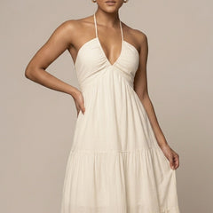 Women's Elegant Chiffon Maxi Dress | Flowing Halter Neck Summer Gown 3