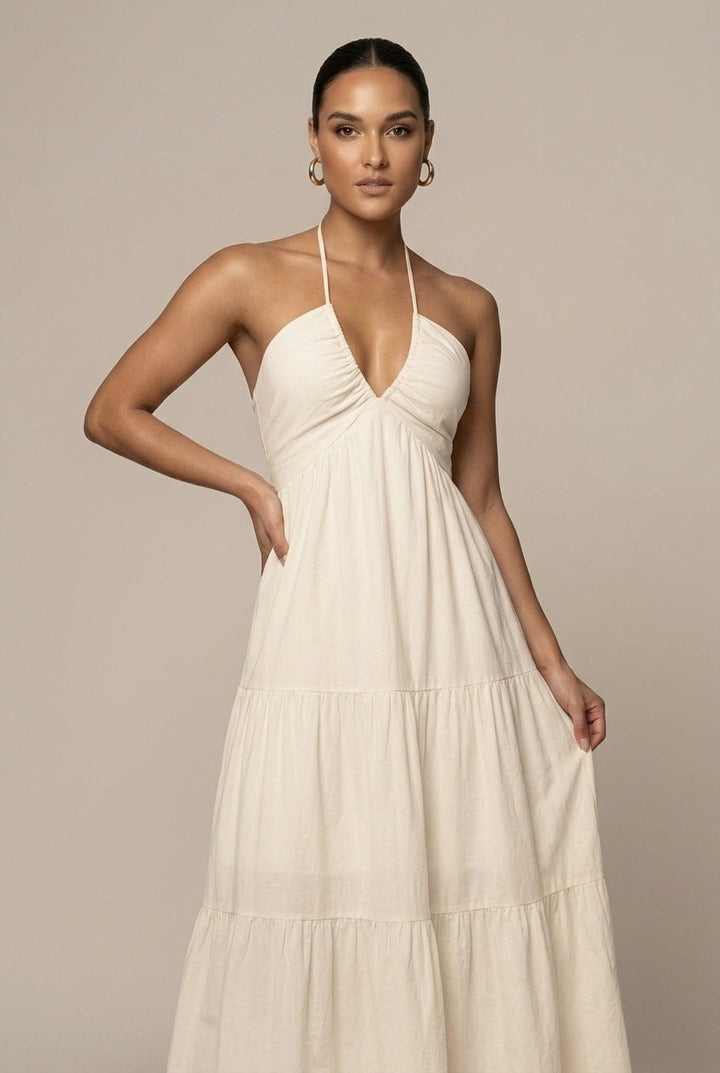 Women's Elegant Chiffon Maxi Dress | Flowing Halter Neck Summer Gown 3