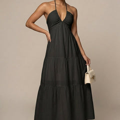 Women's Elegant Chiffon Maxi Dress | Flowing Halter Neck Summer Gown 4