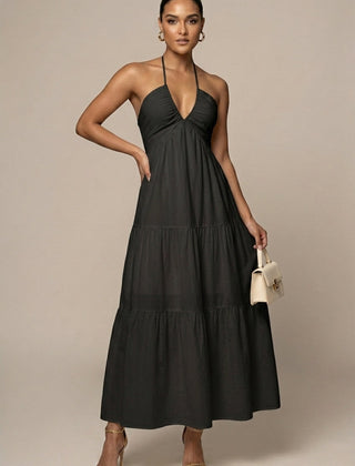 Women's Elegant Chiffon Maxi Dress | Flowing Halter Neck Summer Gown 4