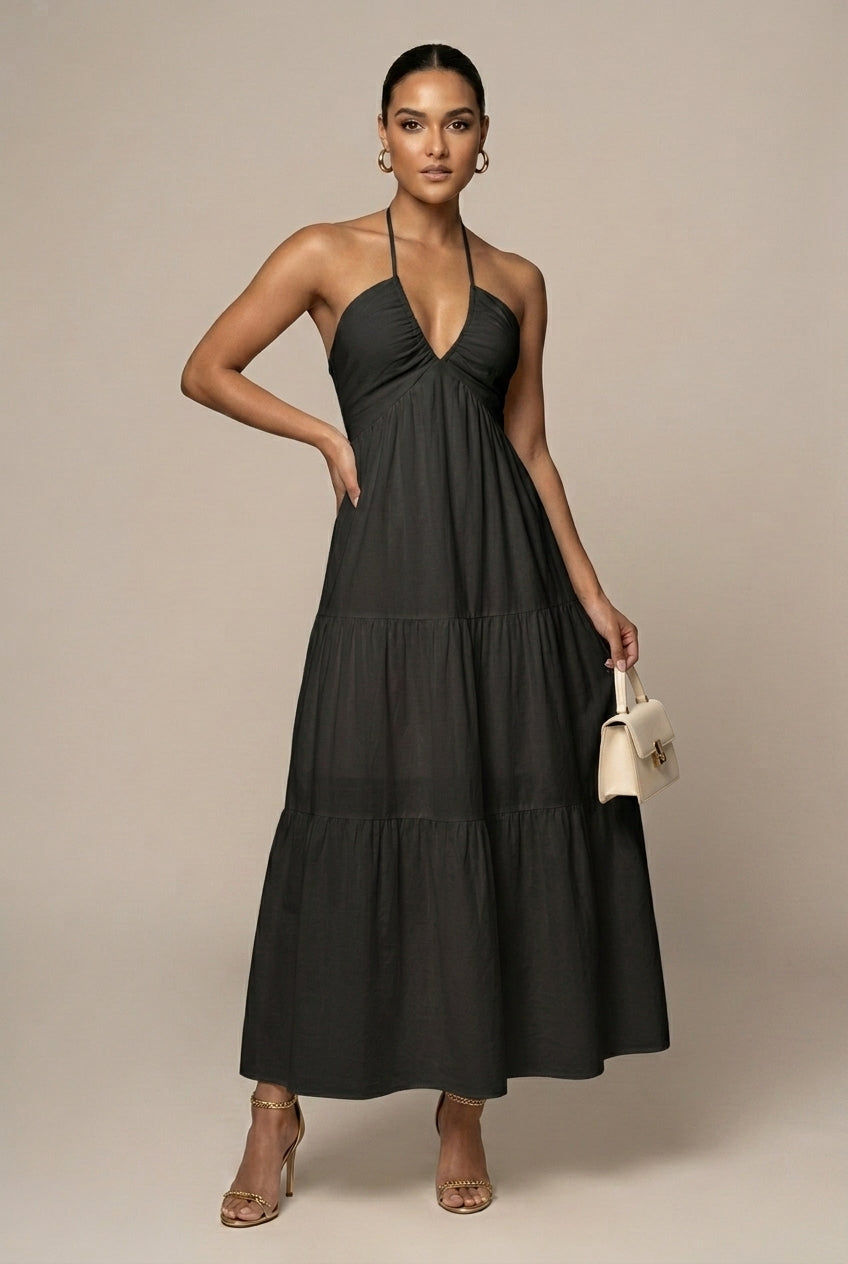Women's Elegant Chiffon Maxi Dress | Flowing Halter Neck Summer Gown 4