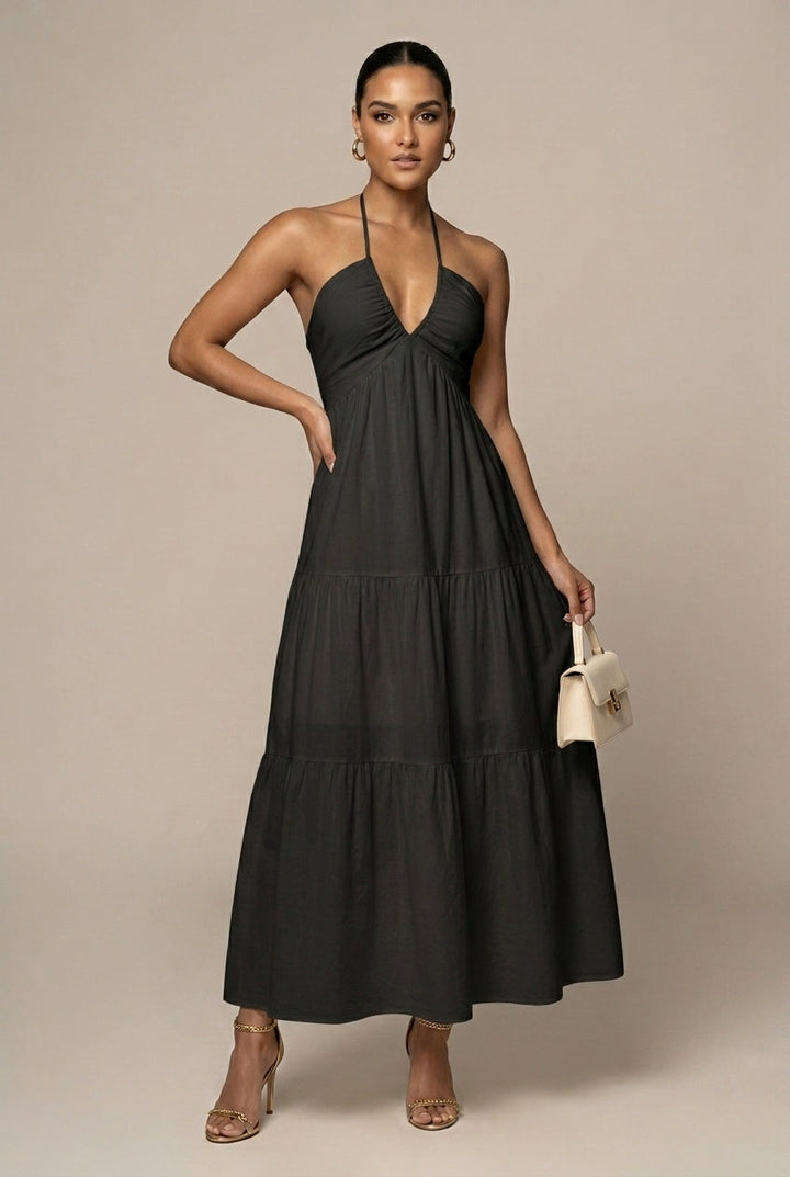 Women's Elegant Chiffon Maxi Dress | Flowing Halter Neck Summer Gown 4