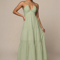 Women's Elegant Chiffon Maxi Dress | Flowing Halter Neck Summer Gown 5