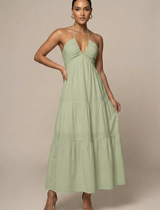 Women's Elegant Chiffon Maxi Dress | Flowing Halter Neck Summer Gown 5