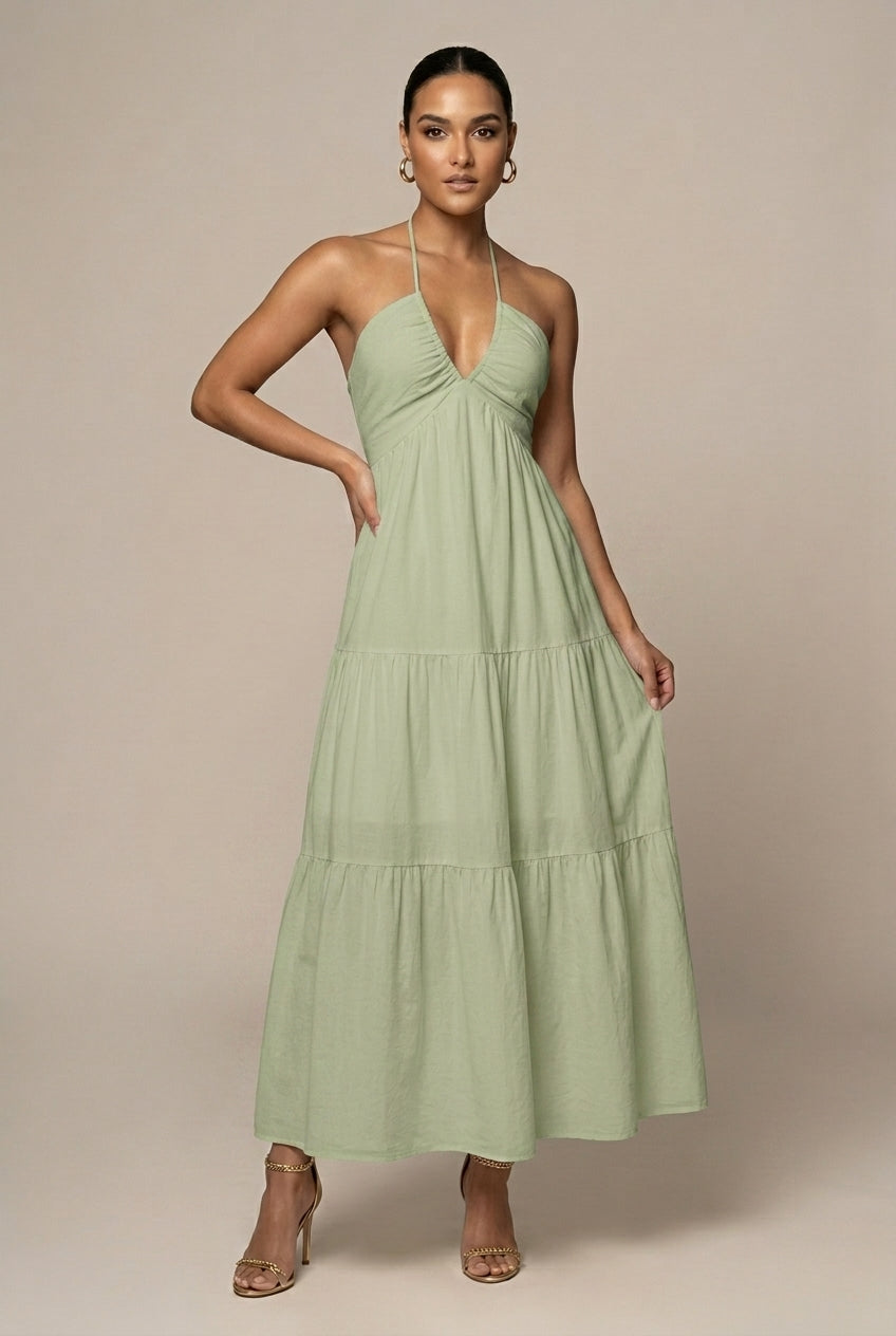 Women's Elegant Chiffon Maxi Dress | Flowing Halter Neck Summer Gown 5