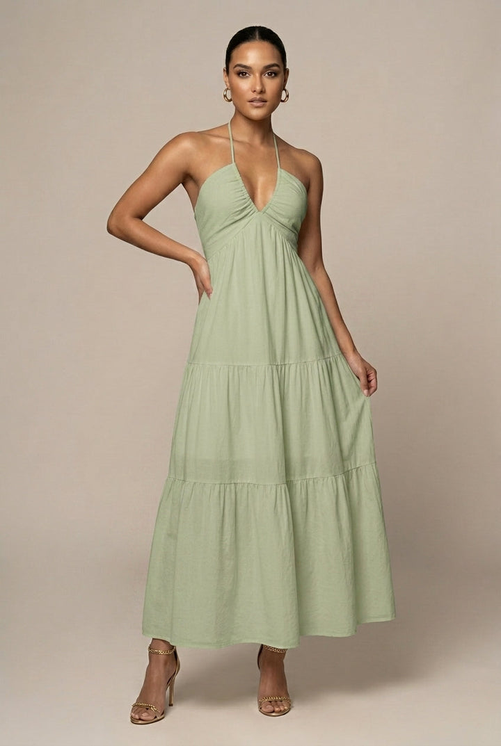 Women's Elegant Chiffon Maxi Dress | Flowing Halter Neck Summer Gown 5