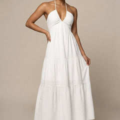 Women's Elegant Chiffon Maxi Dress | Flowing Halter Neck Summer Gown 6