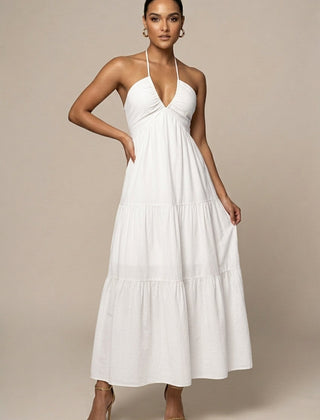 Women's Elegant Chiffon Maxi Dress | Flowing Halter Neck Summer Gown 6