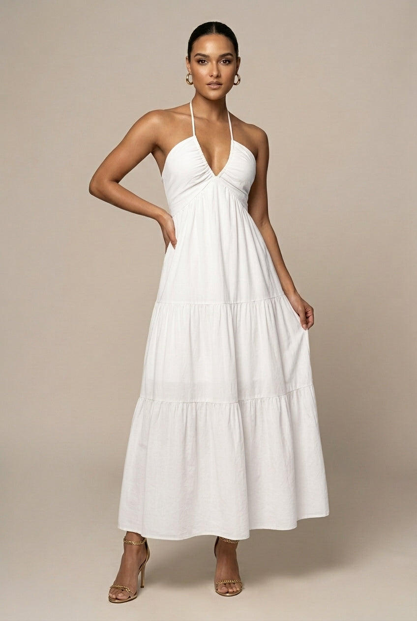 Women's Elegant Chiffon Maxi Dress | Flowing Halter Neck Summer Gown 6