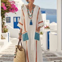 Women's Elegant Contrast Trim Maxi Dress | Relaxed Fit Summer Dress with Pockets 1