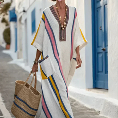 Women's Elegant Contrast Trim Maxi Dress | Relaxed Fit Summer Dress with Pockets 2