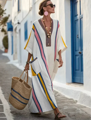 Women's Elegant Contrast Trim Maxi Dress | Relaxed Fit Summer Dress with Pockets 2