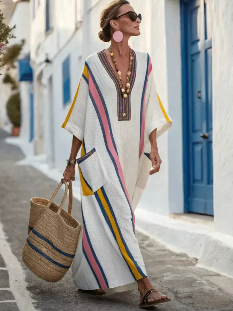 Women's Elegant Contrast Trim Maxi Dress | Relaxed Fit Summer Dress with Pockets 2