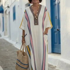 Women's Elegant Contrast Trim Maxi Dress | Relaxed Fit Summer Dress with Pockets 5
