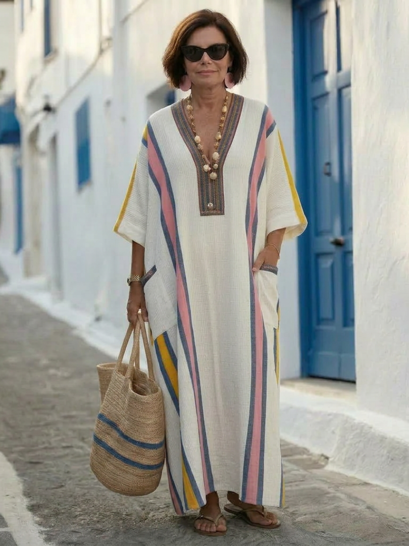 Women's Elegant Contrast Trim Maxi Dress | Relaxed Fit Summer Dress with Pockets 5