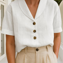Women's Elegant Cotton Blend Blouse | Relaxed-Fit White Summer Top 0