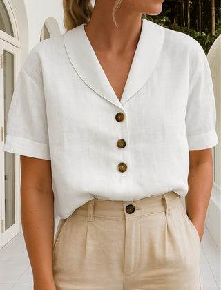 Women's Elegant Cotton Blend Blouse | Relaxed-Fit White Summer Top 0