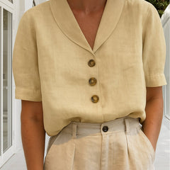 Women's Elegant Cotton Blend Blouse | Relaxed-Fit White Summer Top 1