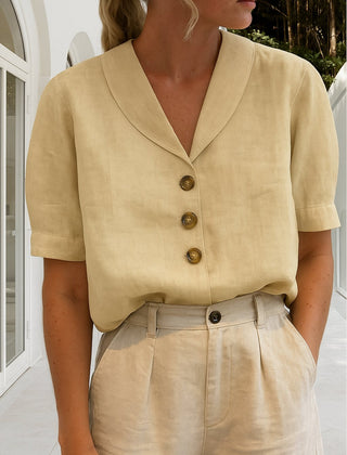 Women's Elegant Cotton Blend Blouse | Relaxed-Fit White Summer Top 1