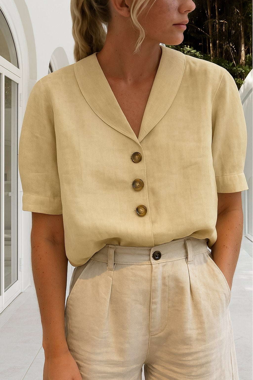 Women's Elegant Cotton Blend Blouse | Relaxed-Fit White Summer Top 1