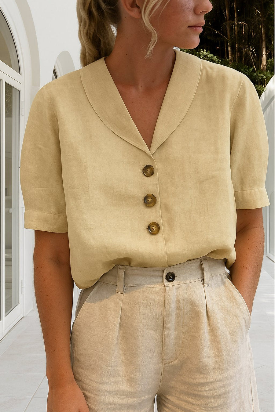 Women's Elegant Cotton Blend Blouse | Relaxed-Fit White Summer Top 1