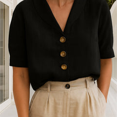 Women's Elegant Cotton Blend Blouse | Relaxed-Fit White Summer Top 2
