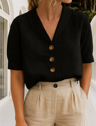 Women's Elegant Cotton Blend Blouse | Relaxed-Fit White Summer Top 2