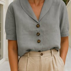 Women's Elegant Cotton Blend Blouse | Relaxed-Fit White Summer Top 3