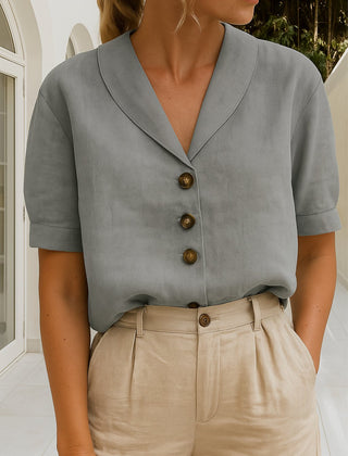 Women's Elegant Cotton Blend Blouse | Relaxed-Fit White Summer Top 3