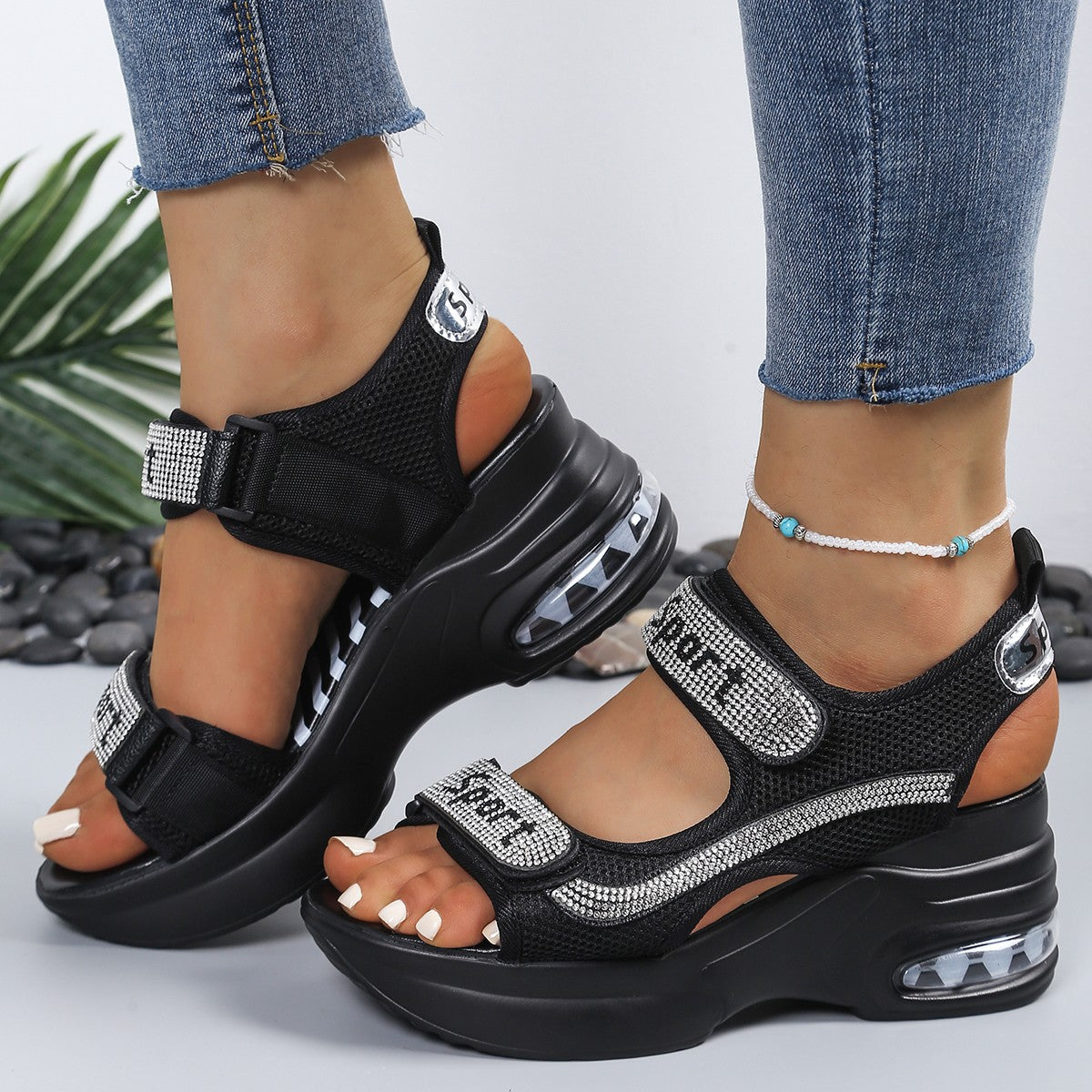 Women's Elegant Crystal-Embellished Orthopedic Platform Sandals | Chic Comfort Footwear 1