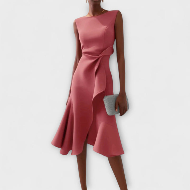 Women's Elegant Draped Midi Dress | Flattering Asymmetric Sleeveless Cocktail Gown 2