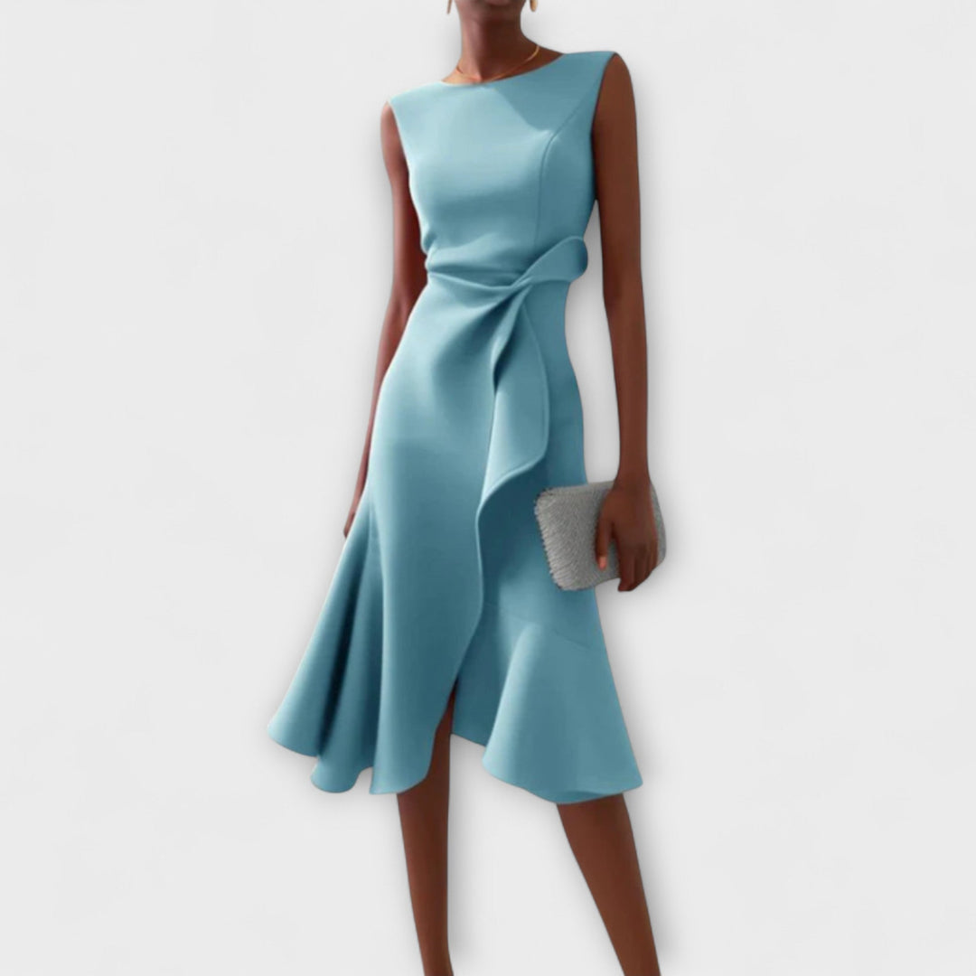 Women's Elegant Draped Midi Dress | Flattering Asymmetric Sleeveless Cocktail Gown 3