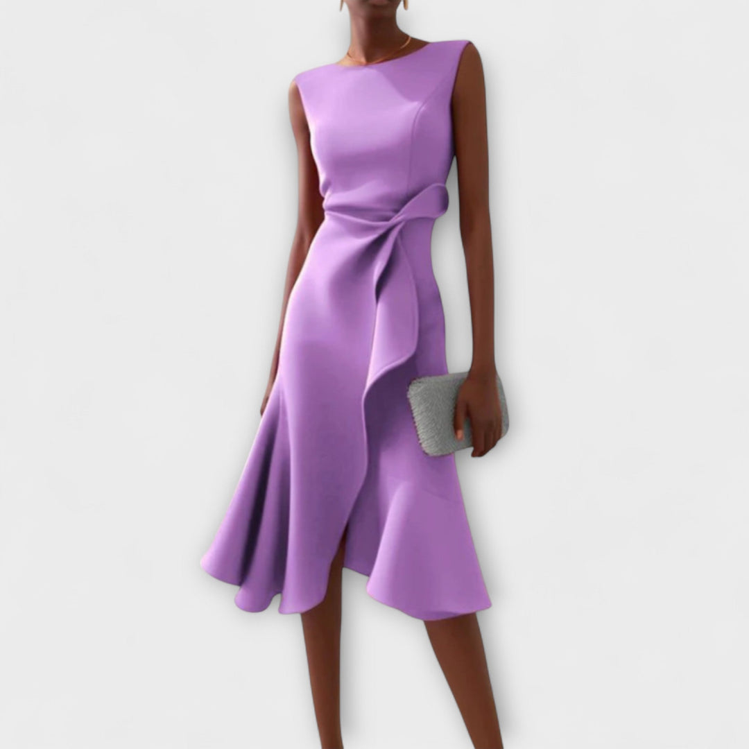 Women's Elegant Draped Midi Dress | Flattering Asymmetric Sleeveless Cocktail Gown 4