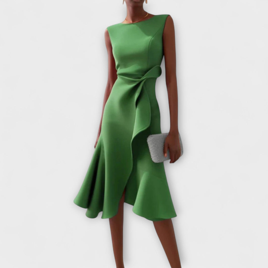 Women's Elegant Draped Midi Dress | Flattering Asymmetric Sleeveless Cocktail Gown 5